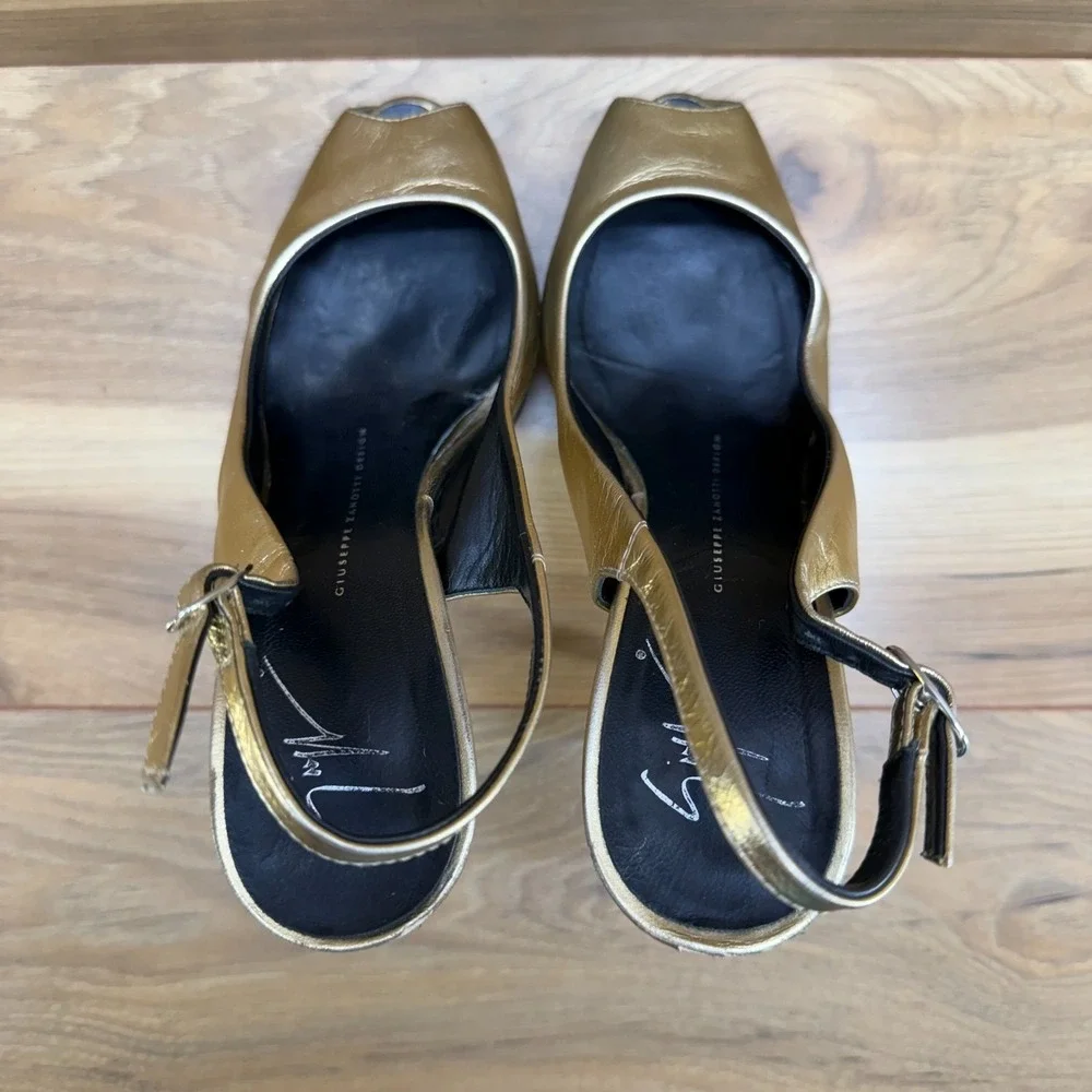 Giuseppe Zanotti Slingback Y2K Heels 6.5 EU 36.5 Bronze‎ Platform Peep Toe Pumps